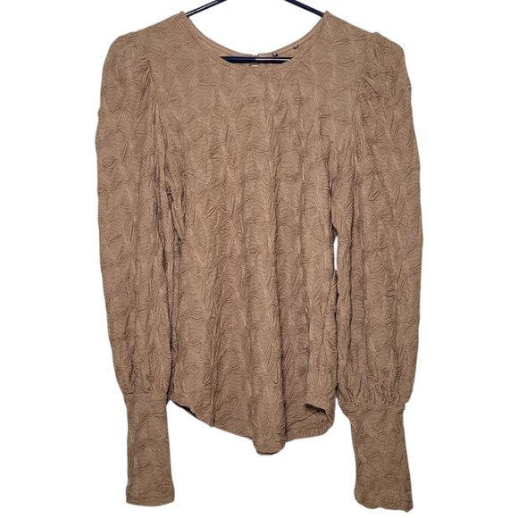 GiGiO Taupe Brown Textured Puff Sleeve Blouse Womens Size Small - Picture 9 of 9
